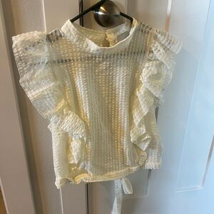 White Ruffled Textured Blouse